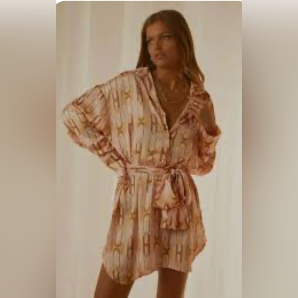 Faye Mini Shirt Dress – Pink & Gold | Peppermayo | Size AU4 / US0 | NWT